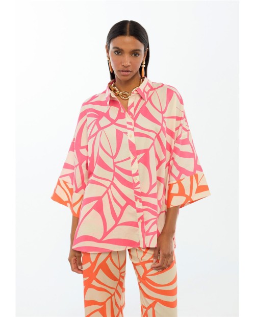 CAMISA MANGA CAÍDA PRINT HOJAS
