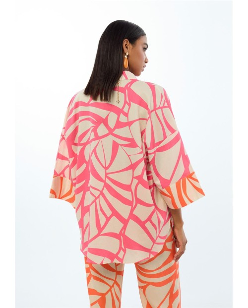 CAMISA MANGA CAÍDA PRINT HOJAS