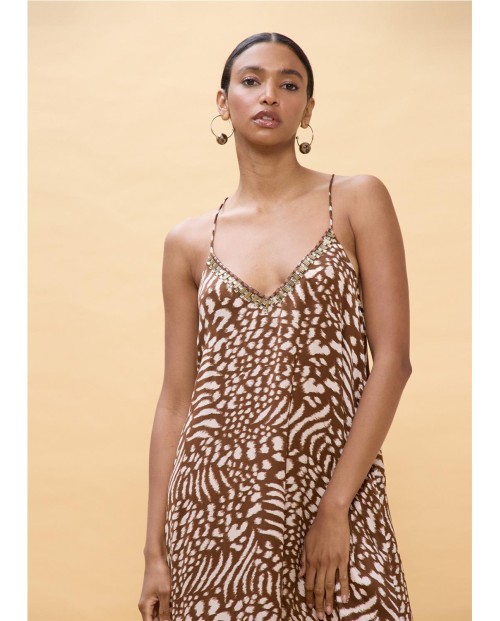 VESTIDO LARGO TIRANTES ESTAMPADO MANCHAS