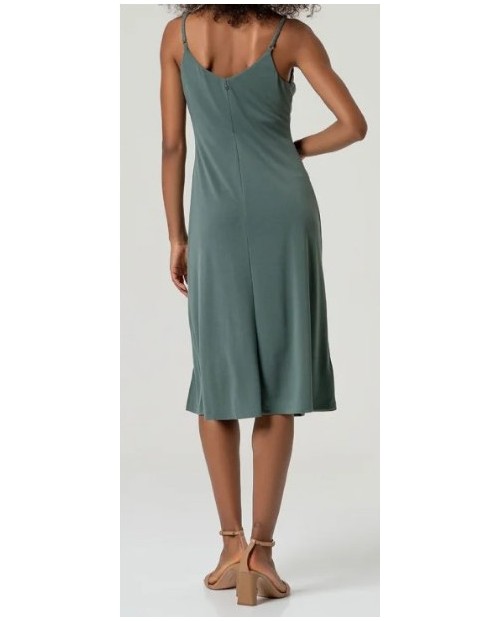 VESTTIDO MIDI LISO Y ESCOTE DE PICO DE TEJIDO FLUIDO 2