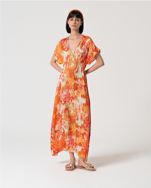 VESTIDO LARGO SATINADO ESTAMPADO