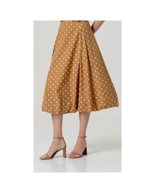 FALDA GLOBO ESTAMPADO DE LUNARES, ELEGANTE, CAÍDA LIGERA, FLUIDA