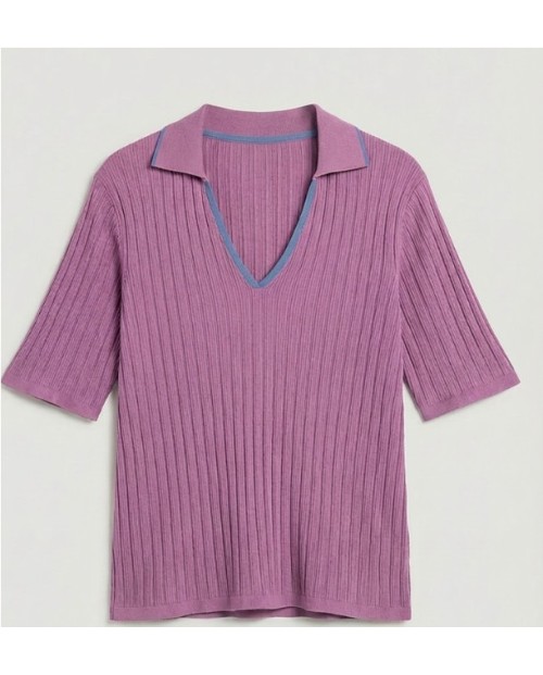 POLO LILA MUJER PUNTO CANALÉ ESCOTE DE PICO MANGA CORTA 2