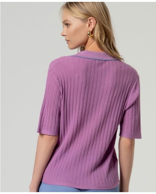 POLO LILA MUJER PUNTO CANALÉ ESCOTE DE PICO MANGA CORTA