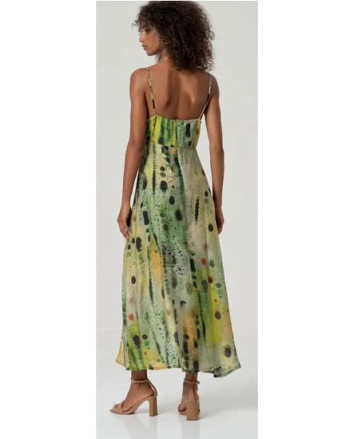 VESTIDO LARGO ESTAMPADO VERDE MUJER TIRANTES