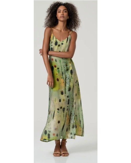 VESTIDO LARGO ESTAMPADO VERDE MUJER TIRANTES
