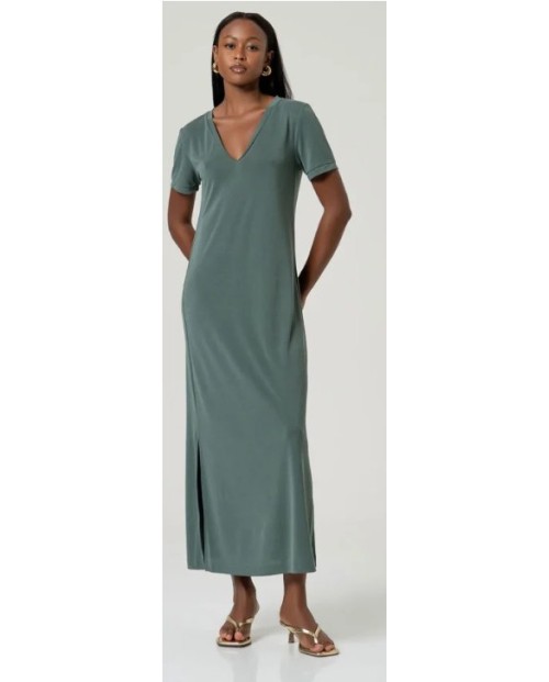 VESTIDO LARGO VERDE ESCOTE DE PICO