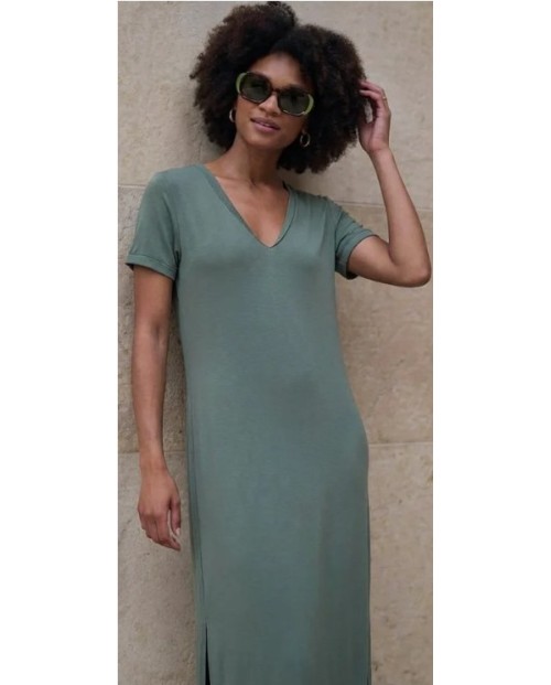 VESTIDO LARGO VERDE ESCOTE DE PICO