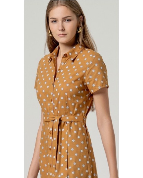 VESTIDO LARGO CAMEL CLN LUNARES DE MUJER
