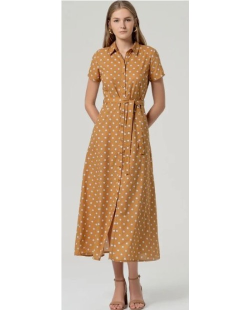 VESTIDO LARGO CAMEL CLN LUNARES DE MUJER