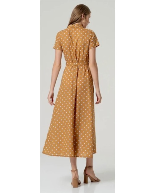 VESTIDO LARGO CAMEL CLN LUNARES DE MUJER