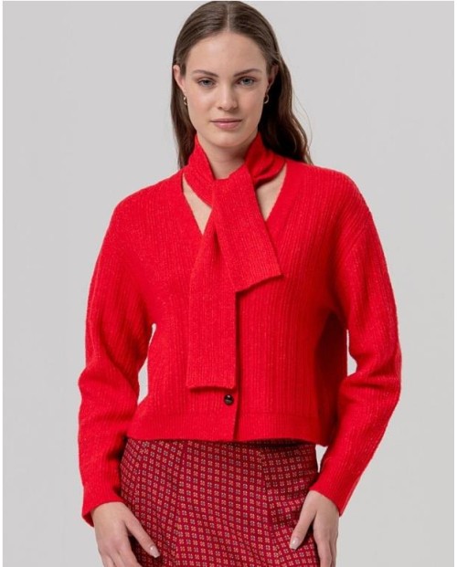 CÁRDIGAN SURKANA DE PUNTO CON ESCOTE EN PICO Y LAZADA